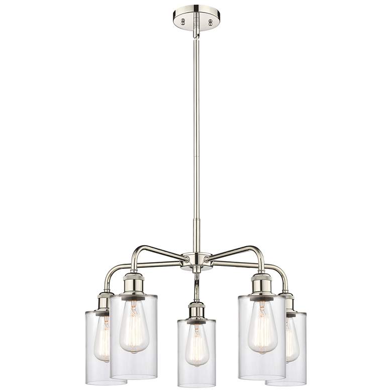 Image 1 Clymer 21.88"W 5 Light Polished Nickel Stem Hung Chandelier w/ Clear S