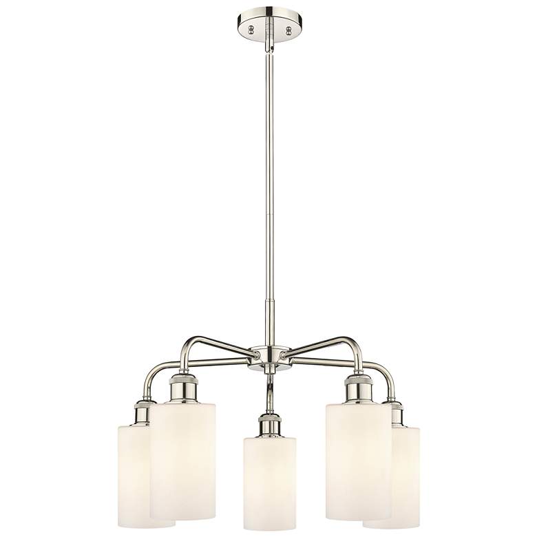Image 1 Clymer 21.88"W 5 Light Polished Nickel Stem Hung Chandelier w/ White S