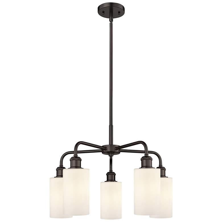 Image 1 Clymer 21.88"W 5 Light Rubbed Bronze Stem Chandelier w/ White Shade