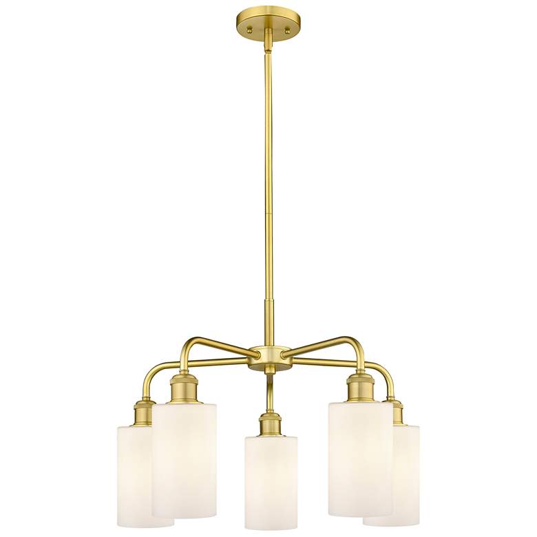 Image 1 Clymer 21.88"W 5 Light Satin Gold Stem Hung Chandelier With White Shad