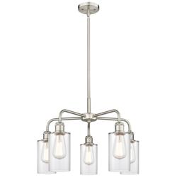 Clymer 21.88&quot;W 5 Light Satin Nickel Stem Hung Chandelier With Clear Sh