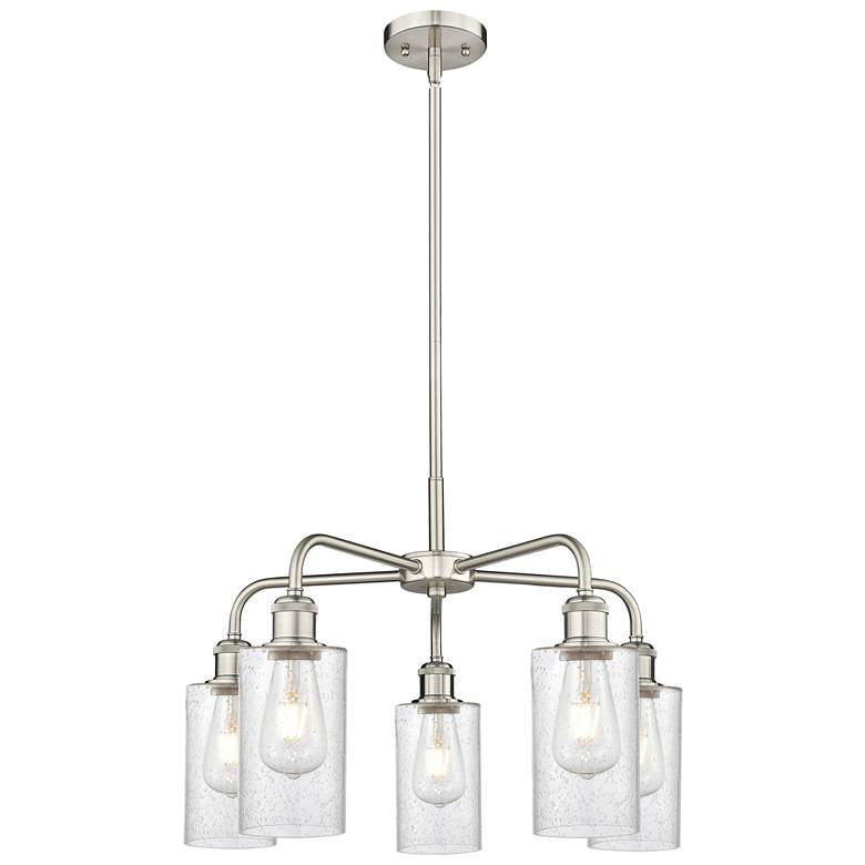 Image 1 Clymer 21.88"W 5 Light Satin Nickel Stem Hung Chandelier With Seedy Sh