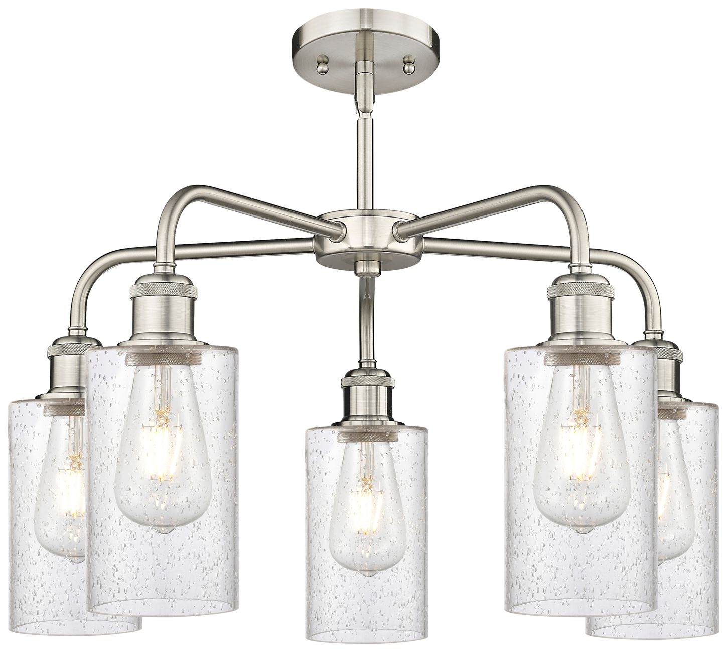 Image 2 Clymer 21.88"W 5 Light Satin Nickel Stem Hung Chandelier With Seedy Sh more views