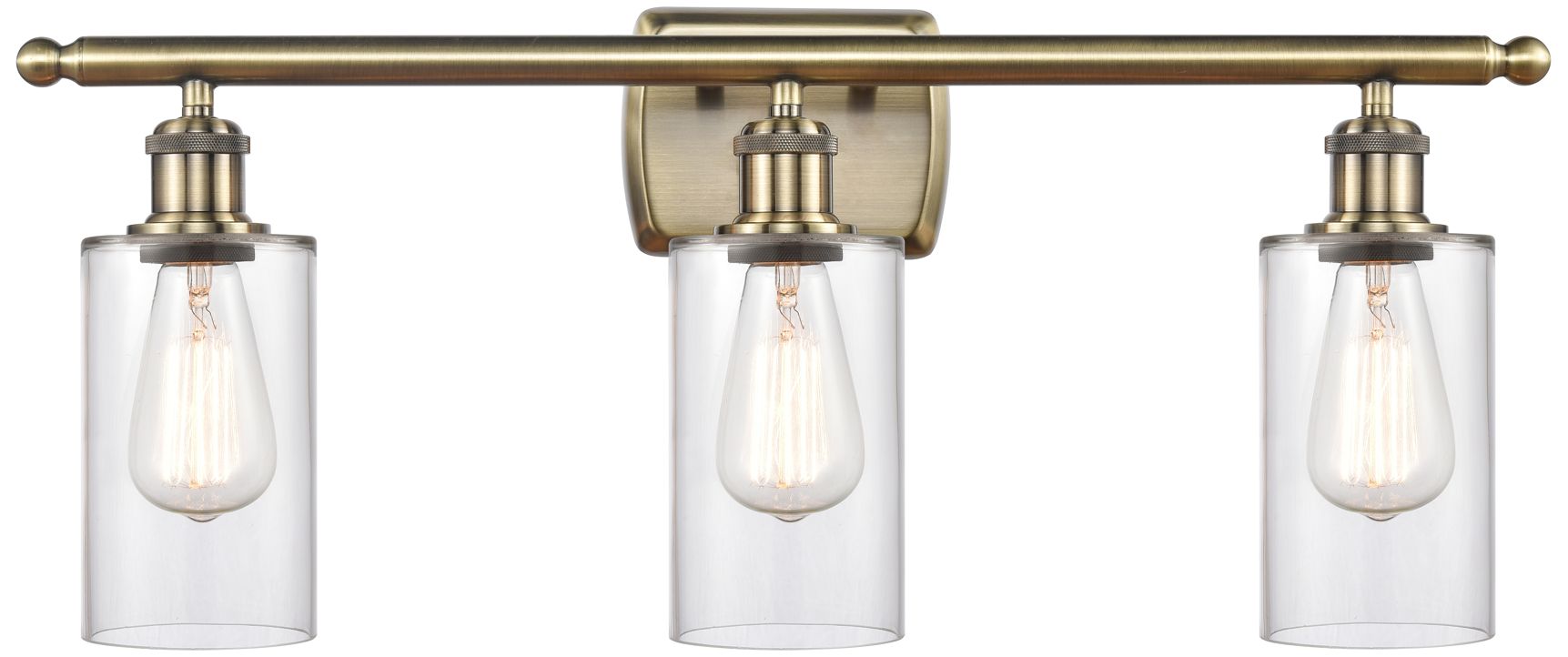 Image 2 Clymer 26" 3-Light Antique Brass Bath Light w/ Clear Shade more views