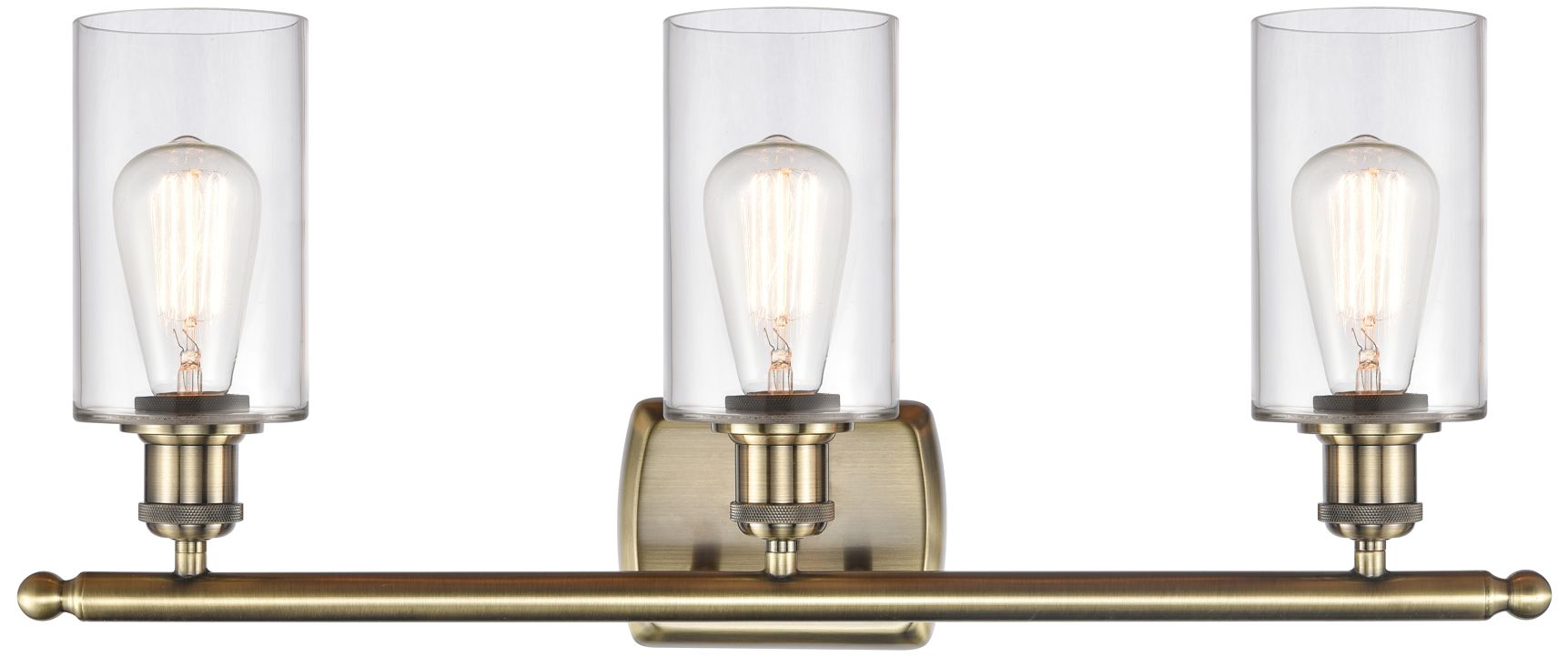 Image 6 Clymer 26" 3-Light Antique Brass Bath Light w/ Clear Shade more views