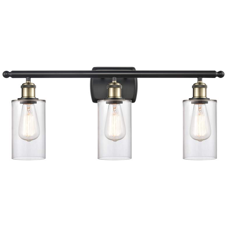 Image 1 Clymer 26" 3-Light Black Antique Brass Bath Light w/ Clear Shade