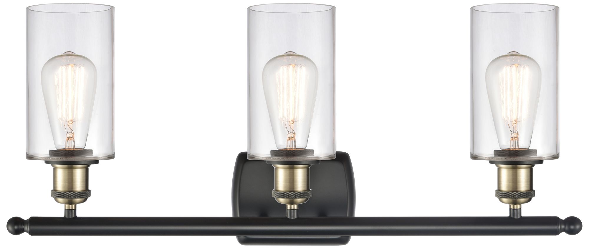 Image 2 Clymer 26" 3-Light Black Antique Brass Bath Light w/ Clear Shade more views