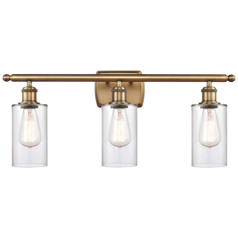 Image 1 Clymer 26" 3-Light Brushed Brass Bath Light w/ Clear Shade