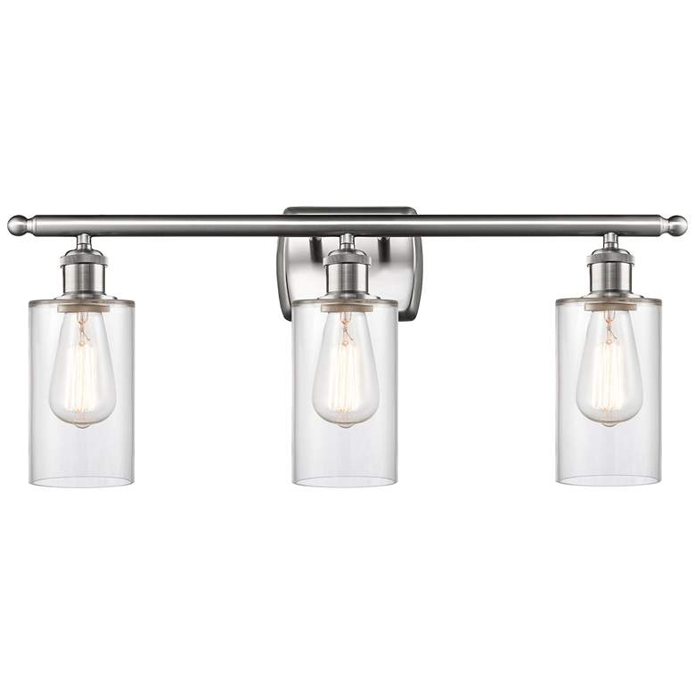 Image 1 Clymer 26" 3-Light Brushed Satin Nickel Bath Light w/ Clear Shade