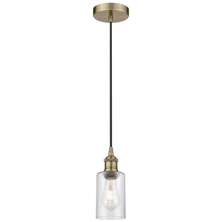 Image 1 Clymer 3.88" Wide Antique Brass Corded Mini Pendant w/ Seedy Shade