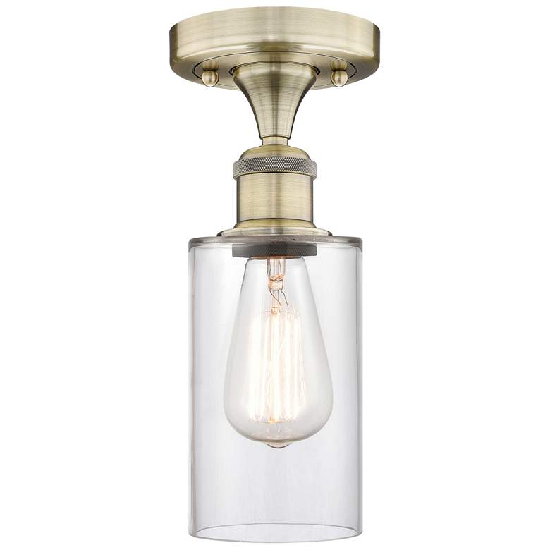 Image 1 Clymer 3.88" Wide Antique Brass Semi.Flush Mount With Clear Glass Shad