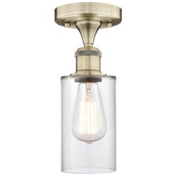 Clymer 3.88" Wide Antique Brass Semi.Flush Mount With Clear Glass Shad