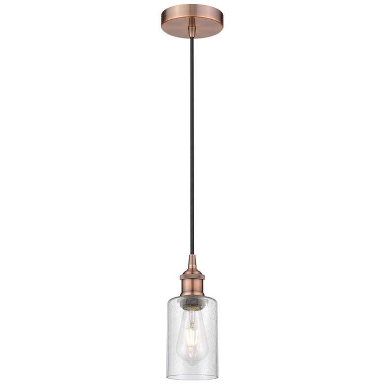Image 1 Clymer 3.88" Wide Antique Copper Corded Mini Pendant w/ Seedy Shade