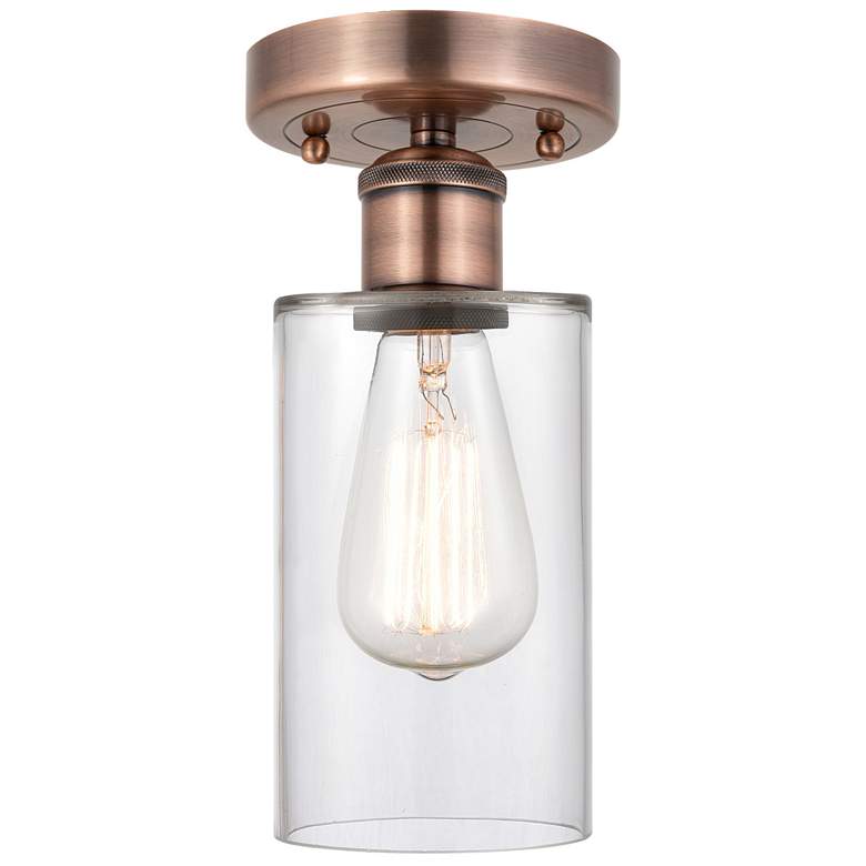 Image 1 Clymer 3.88" Wide Antique Copper Semi.Flush Mount With Clear Glass Sha