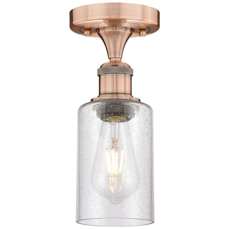 Image 1 Clymer 3.88" Wide Antique Copper Semi.Flush Mount With Seedy Glass Sha