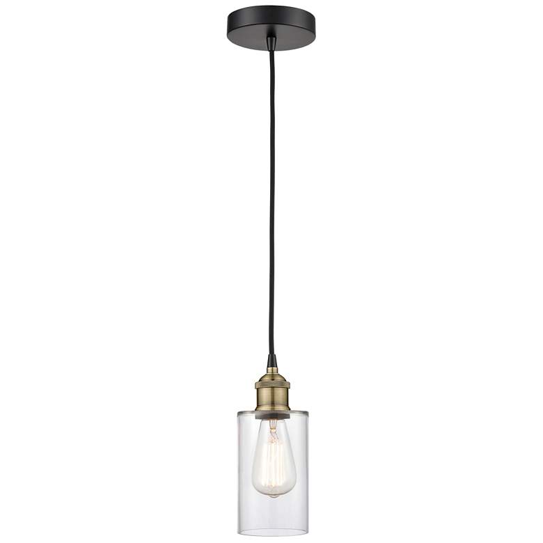 Image 1 Clymer 3.88" Wide Black Brass Corded Mini Pendant With Clear Shade