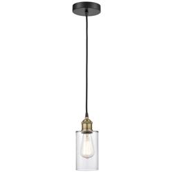 Clymer 3.88&quot; Wide Black Brass Corded Mini Pendant With Clear Shade