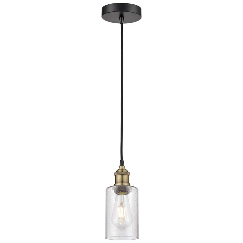 Image 1 Clymer 3.88" Wide Black Brass Corded Mini Pendant With Seedy Shade