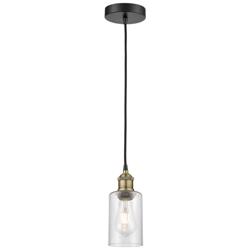 Clymer 3.88&quot; Wide Black Brass Corded Mini Pendant With Seedy Shade