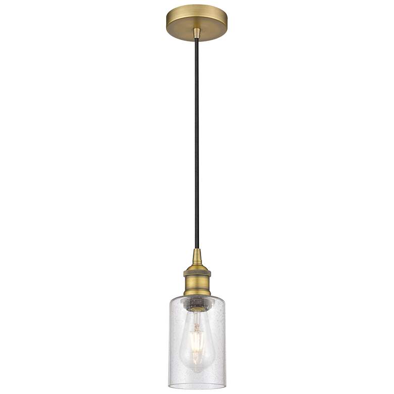 Image 1 Clymer 3.88" Wide Brushed Brass Corded Mini Pendant w/ Seedy Shade