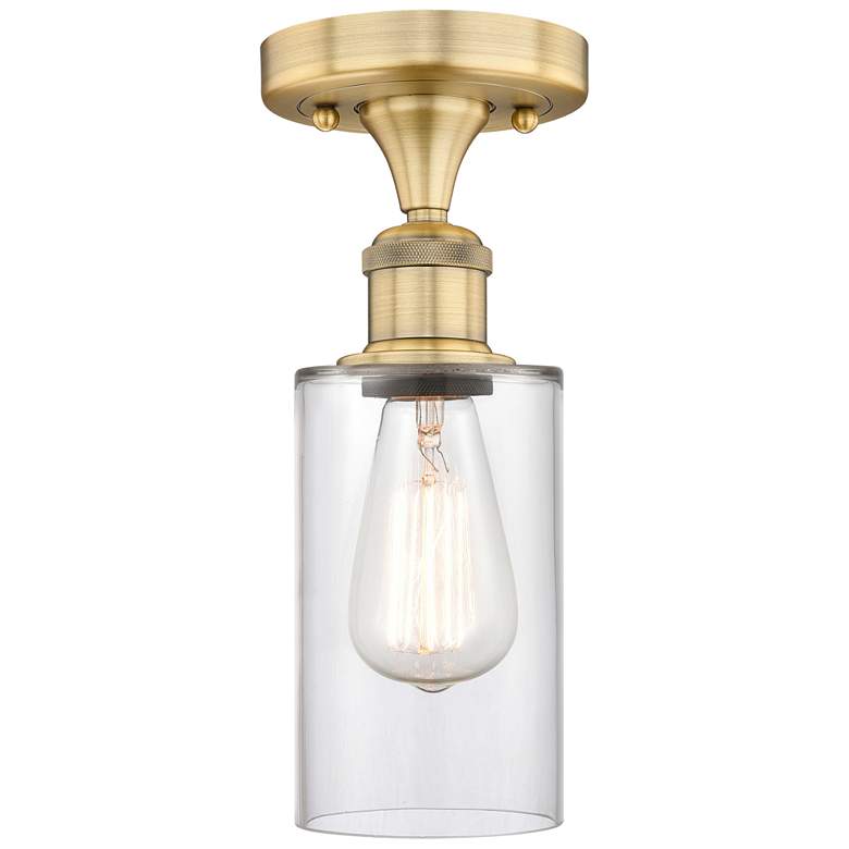 Image 1 Clymer 3.88" Wide Brushed Brass Semi.Flush Mount With Clear Glass Shad