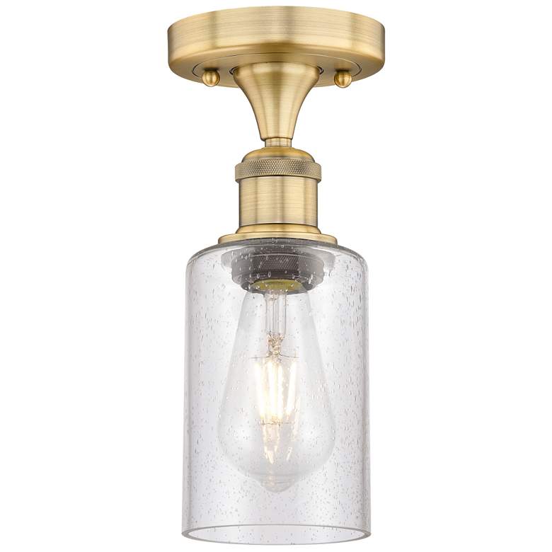 Image 1 Clymer 3.88" Wide Brushed Brass Semi.Flush Mount With Seedy Glass Shad