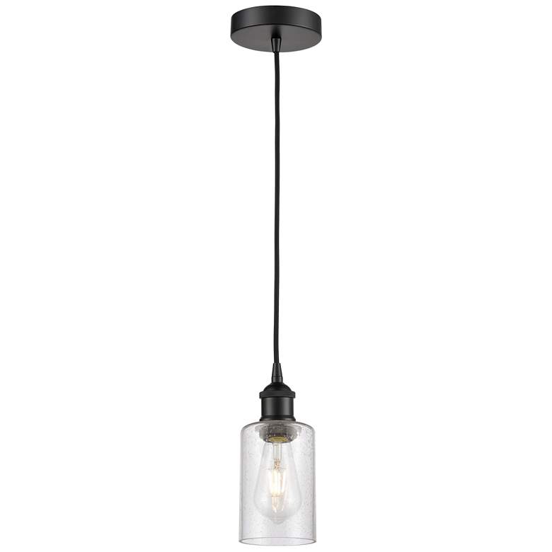 Image 1 Clymer 3.88" Wide Matte Black Corded Mini Pendant With Seedy Shade