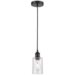 Clymer 3.88&quot; Wide Matte Black Corded Mini Pendant With Seedy Shade