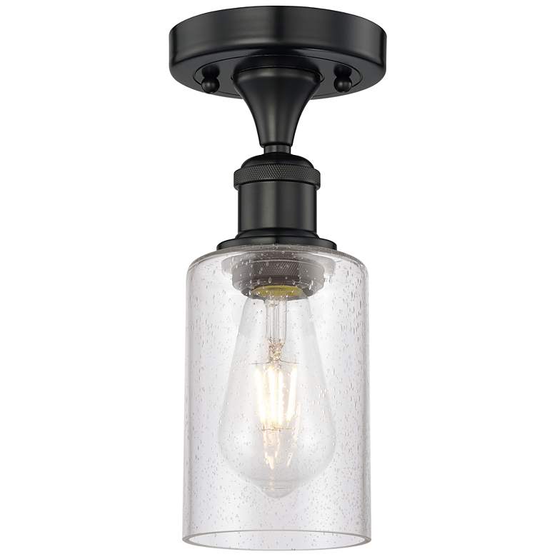 Image 1 Clymer 3.88" Wide Matte Black Semi.Flush Mount With Seedy Glass Shade