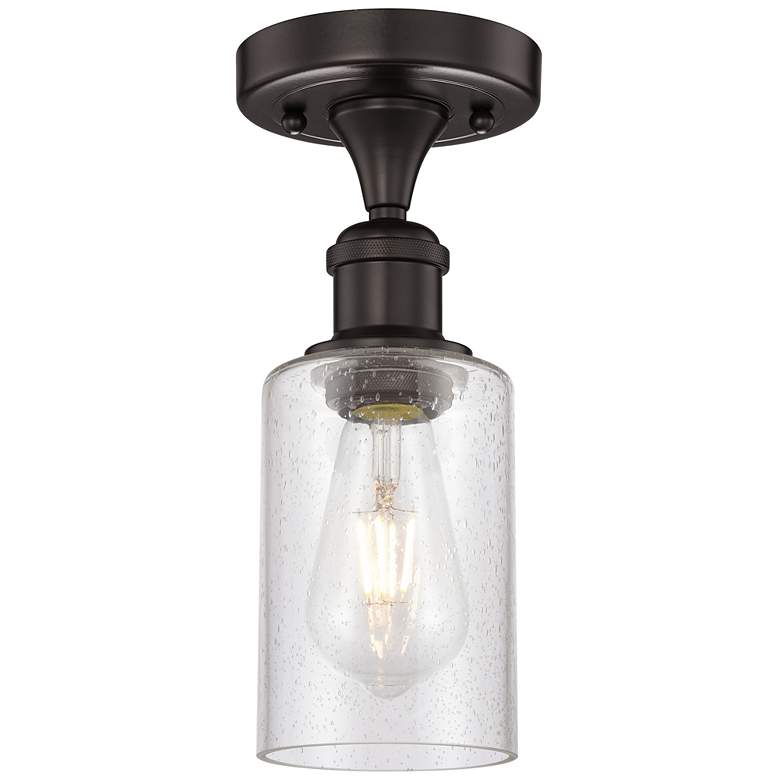 Image 1 Clymer 3.88" Wide Oil Rubbed Bronze Semi.Flush Mount With Seedy Glass