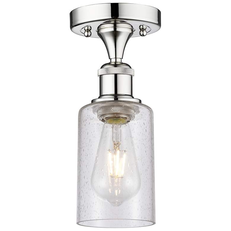 Image 1 Clymer 3.88" Wide Polished Chrome Semi.Flush Mount With Seedy Glass Sh