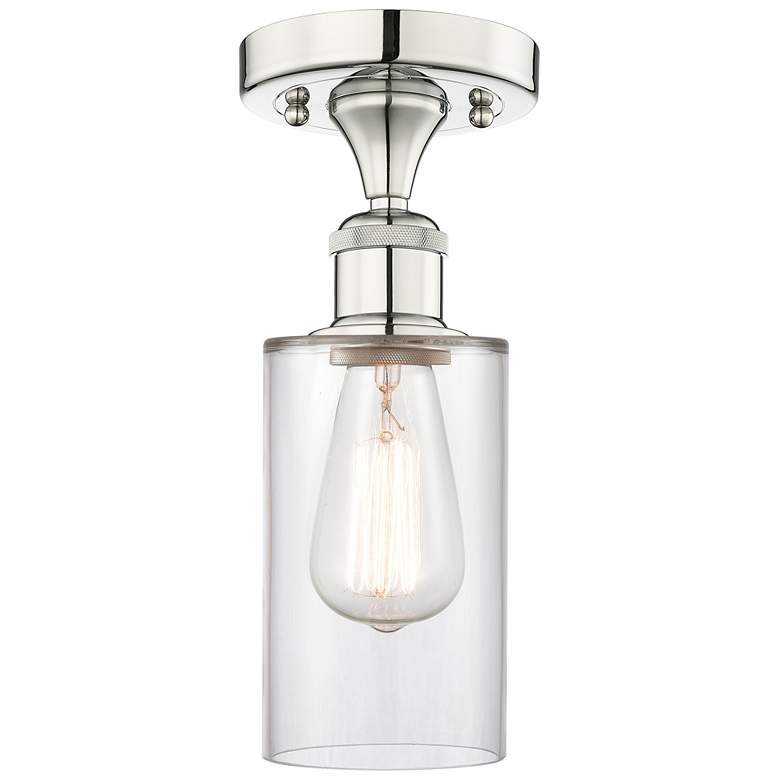 Image 1 Clymer 3.88" Wide Polished Nickel Semi.Flush Mount With Clear Glass Sh