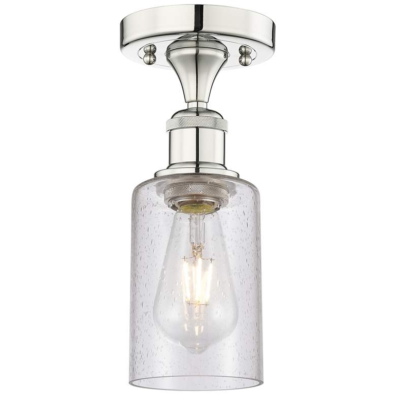 Image 1 Clymer 3.88" Wide Polished Nickel Semi.Flush Mount With Seedy Glass Sh