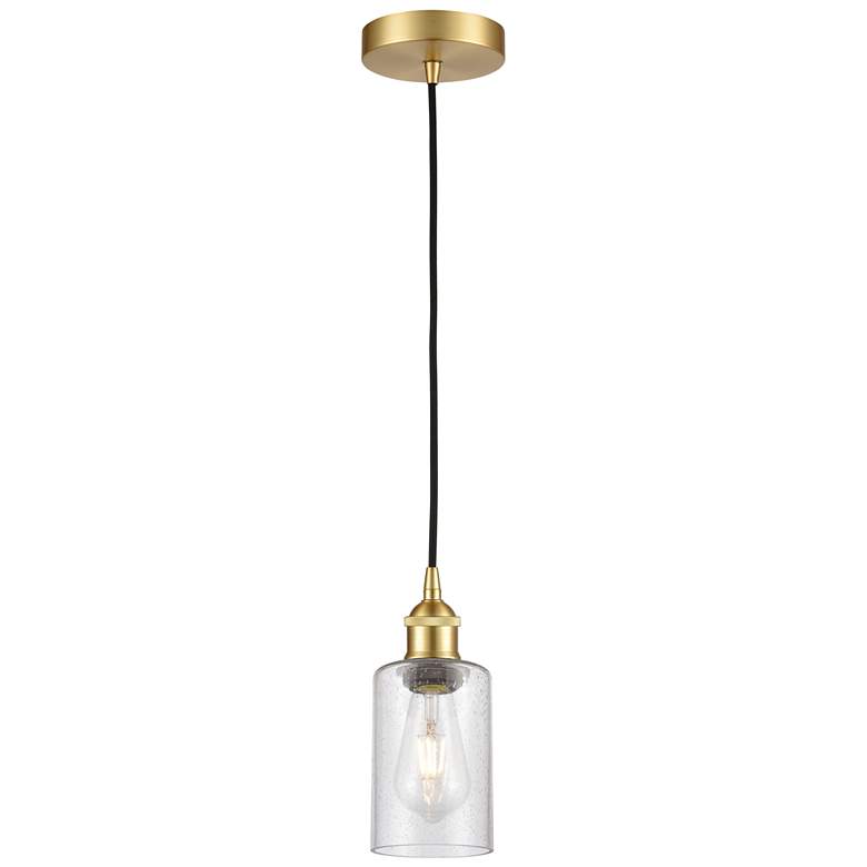 Image 1 Clymer 3.88 inch Wide Satin Gold Corded Mini Pendant With Seedy Shade