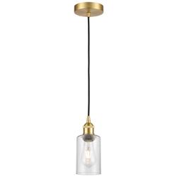Clymer 3.88&quot; Wide Satin Gold Corded Mini Pendant With Seedy Shade