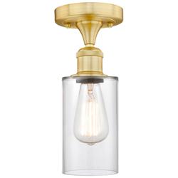 Clymer 3.88&quot; Wide Satin Gold Semi.Flush Mount With Clear Glass Shade