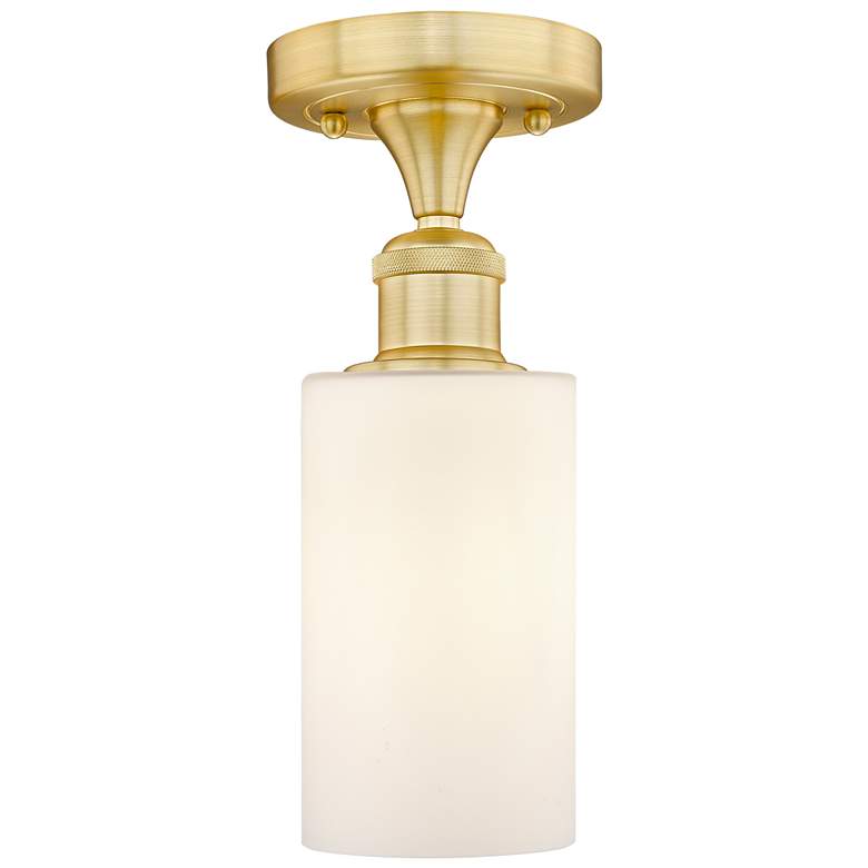 Image 1 Clymer 3.88" Wide Satin Gold Semi.Flush Mount With Matte White Glass S