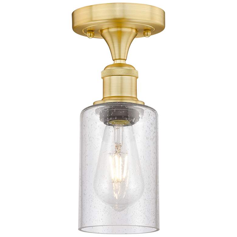 Image 1 Clymer 3.88" Wide Satin Gold Semi.Flush Mount With Seedy Glass Shade