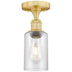 Clymer 3.88&quot; Wide Satin Gold Semi.Flush Mount With Seedy Glass Shade