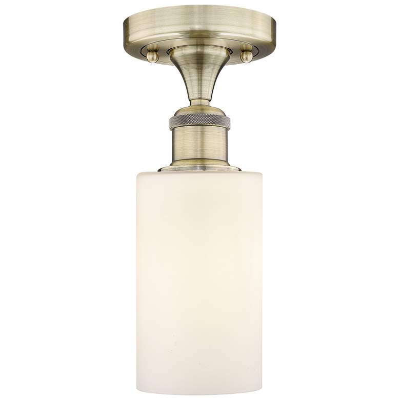 Image 1 Clymer 3.88"W Antique Brass Semi.Flush Mount With Matte White Glass Sh