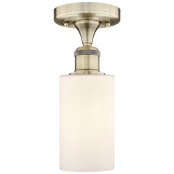 Clymer 3.88"W Antique Brass Semi.Flush Mount With Matte White Glass Sh