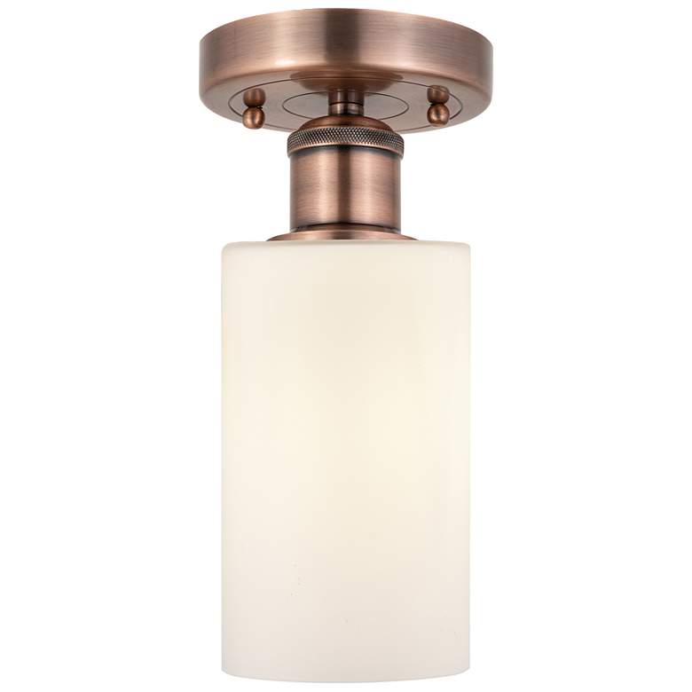 Image 1 Clymer 3.88"W Antique Copper Semi.Flush Mount With Matte White Glass S
