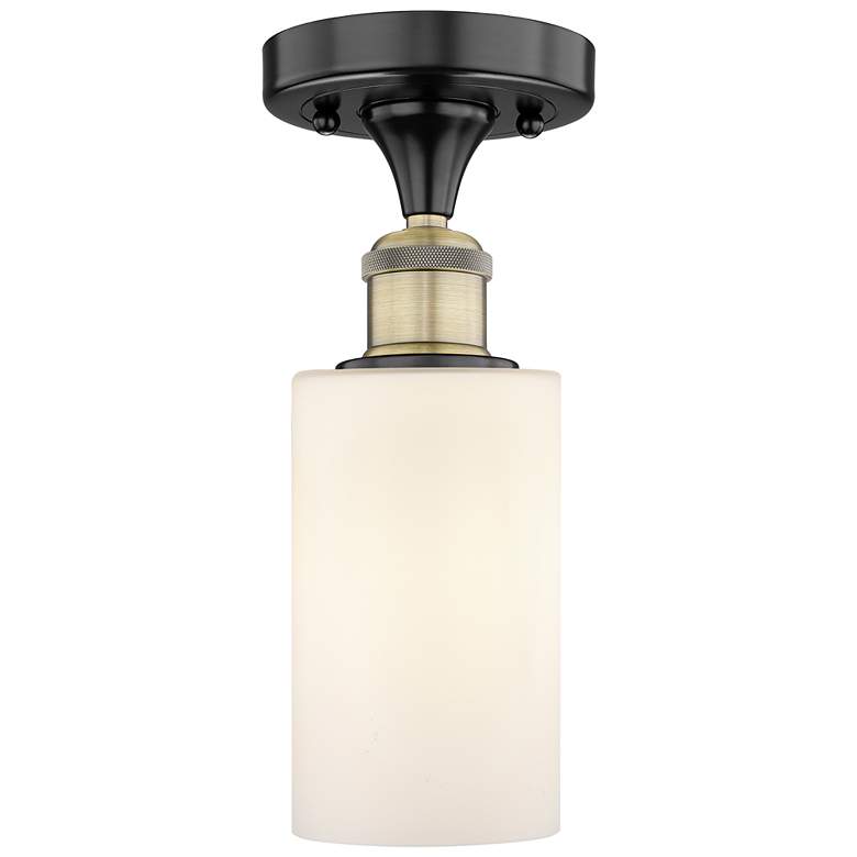 Image 1 Clymer 3.88"W Black Antique Brass Semi.Flush Mount w/ White Shade