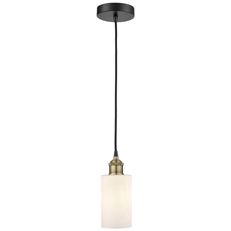 Image 1 Clymer 3.88 inchW Black Brass Corded Mini Pendant w/ Matte White Shade