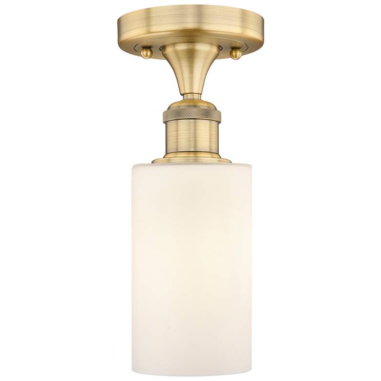 Image 1 Clymer 3.88"W Brushed Brass Semi.Flush Mount With Matte White Glass Sh
