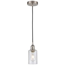 Clymer 3.88&quot;W Brushed Satin Nickel Corded Mini Pendant w/ Seedy Shade