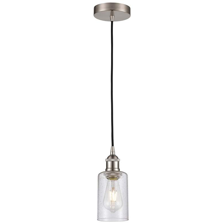 Image 1 Clymer 3.88"W Brushed Satin Nickel Corded Mini Pendant w/ Seedy Shade