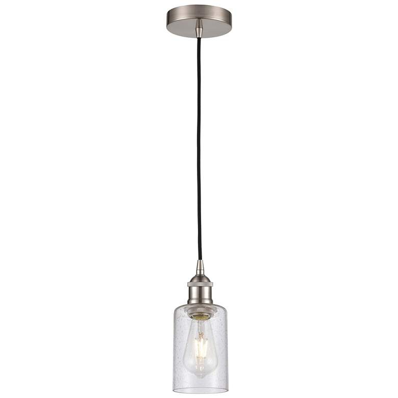 Image 1 Clymer 3.88 inchW Brushed Satin Nickel Corded Mini Pendant w/ Seedy Shade