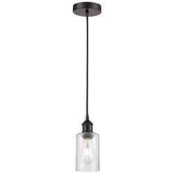 Clymer 3.88&quot;W Oil Rubbed Bronze Corded Mini Pendant w/ Seedy Shade