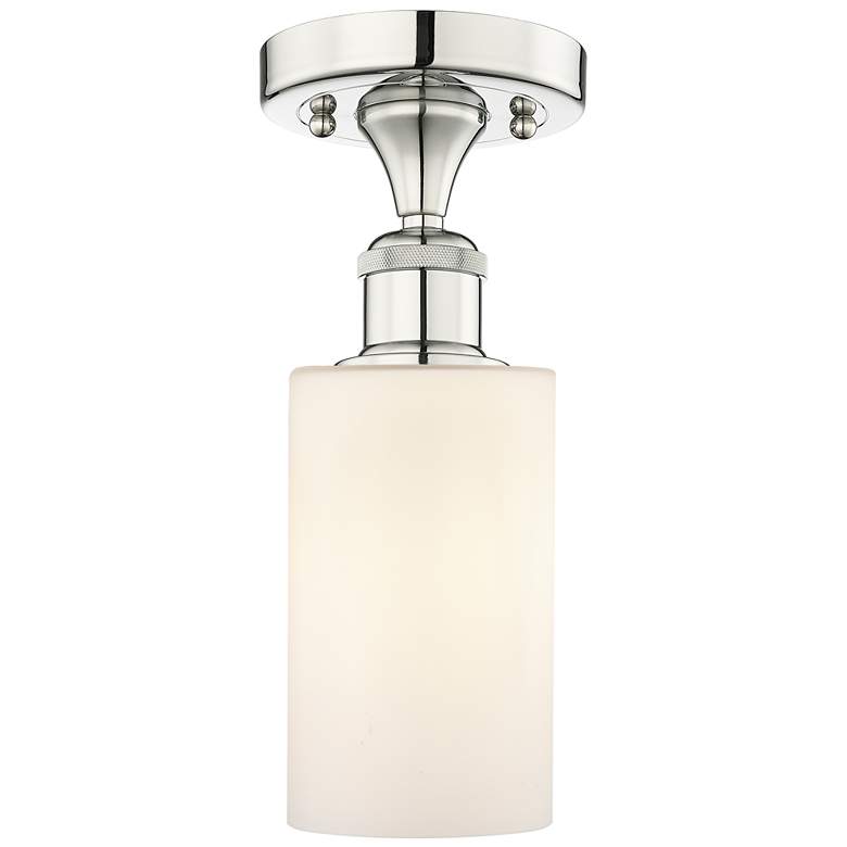 Image 1 Clymer 3.88 inchW Polished Nickel Semi.Flush Mount With Matte White Glass 